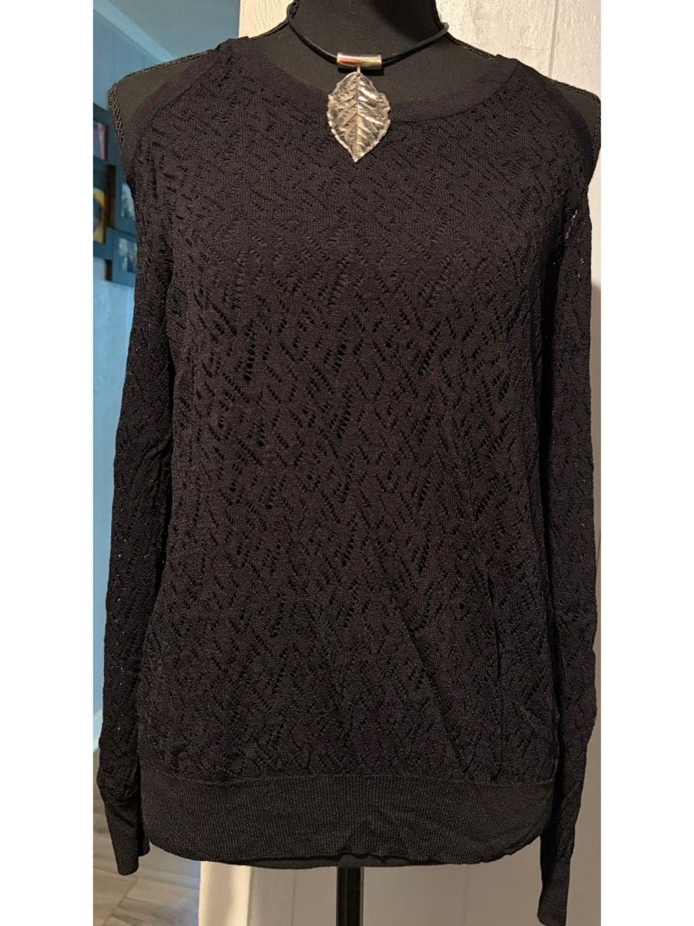 Catherine Malandrino viscose blend open knit shoulder-less sweater Size S